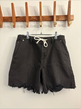 aerie Black Distressed Drawstring Jean Shorts